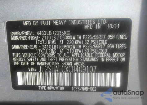 2012 Subaru Forester 2.5X Limited from USA, damaged, VIN JF2SHAECXCH409107